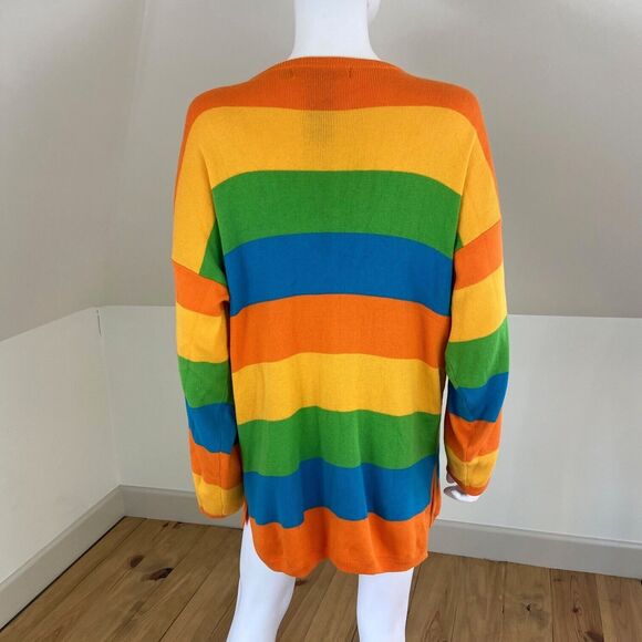 Vintage 80s 90s IB Diffusion Ocean Fish Striped Cardigan Sweater Beaded Sequin - Picture 3 of 11